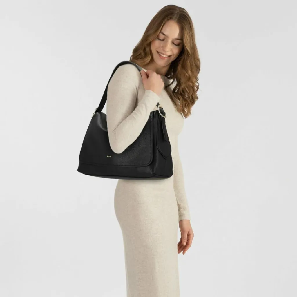 abro Schultertaschen<Carina Schultertasche Leder 26 cm black-gold