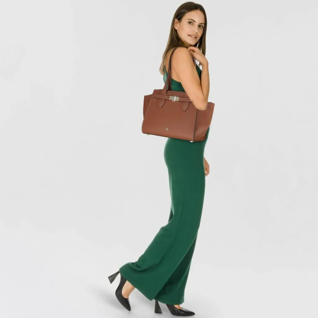 AIGNER Henkeltaschen|Schultertaschen<Farah Schultertasche Leder 38 cm cognac brown