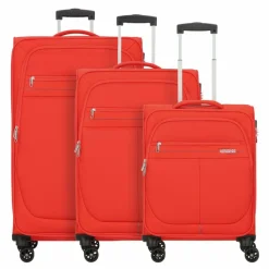 Best American Tourister Deep Dive 4 Rollen Kofferset 3-teilig mit Dehnfalte red-grey