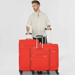 Best American Tourister Deep Dive 4 Rollen Kofferset 3-teilig mit Dehnfalte red-grey
