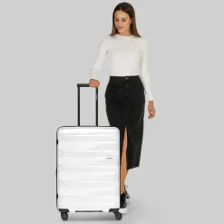 Bergpfeil Hartgepäck|4-Rollen Koffer<Travel 4-Rollen Trolley M 66 cm mit Dehnfalte ice white metallic