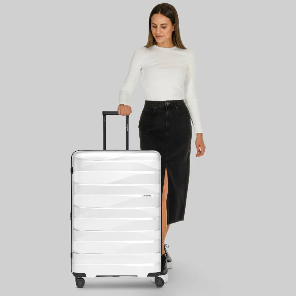 Best Bergpfeil Travel 4-Rollen Trolley L 75 cm mit Dehnfalte ice white metallic