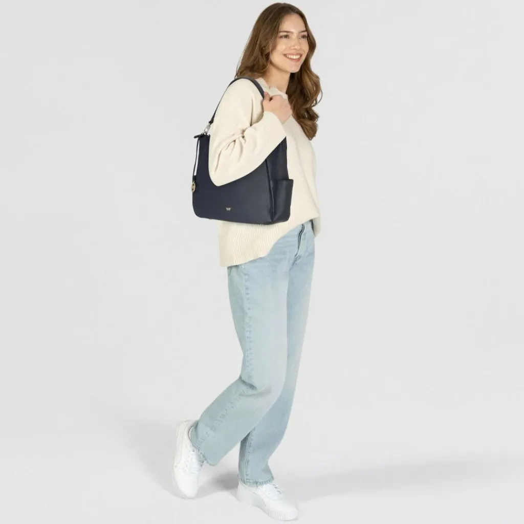 Hot Braun Büffel Hanna Schultertasche Leder 35 cm navy