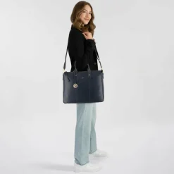 Discount Braun Büffel Hanna Shopper Tasche Leder 39 cm Laptopfach navy