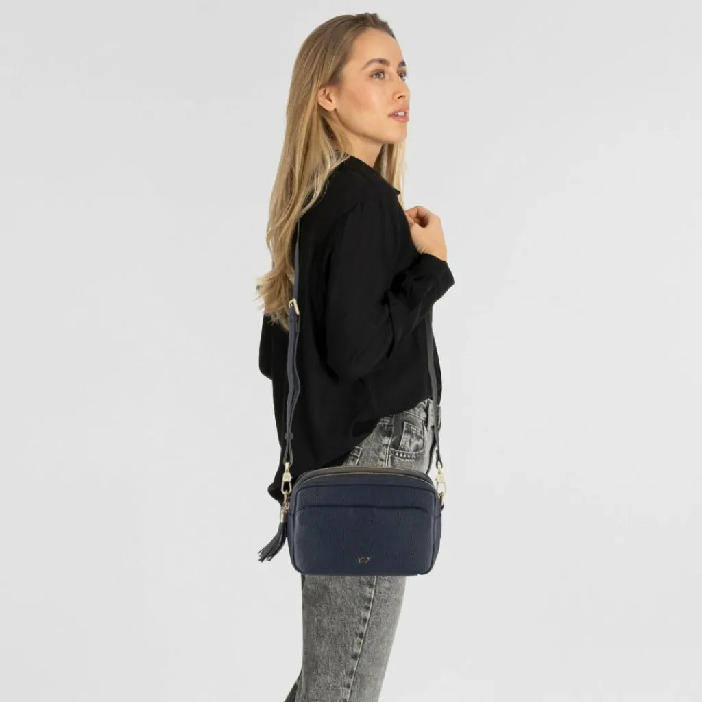 Hot Braun Büffel Hanna Umhängetasche Leder 23 cm navy