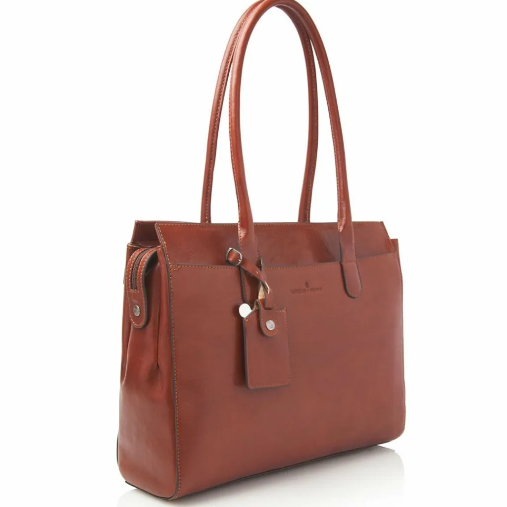 Castelijn & Beerens Schultertaschen|Henkeltaschen<Ellen Schultertasche Leder 40 cm Laptopfach cognac