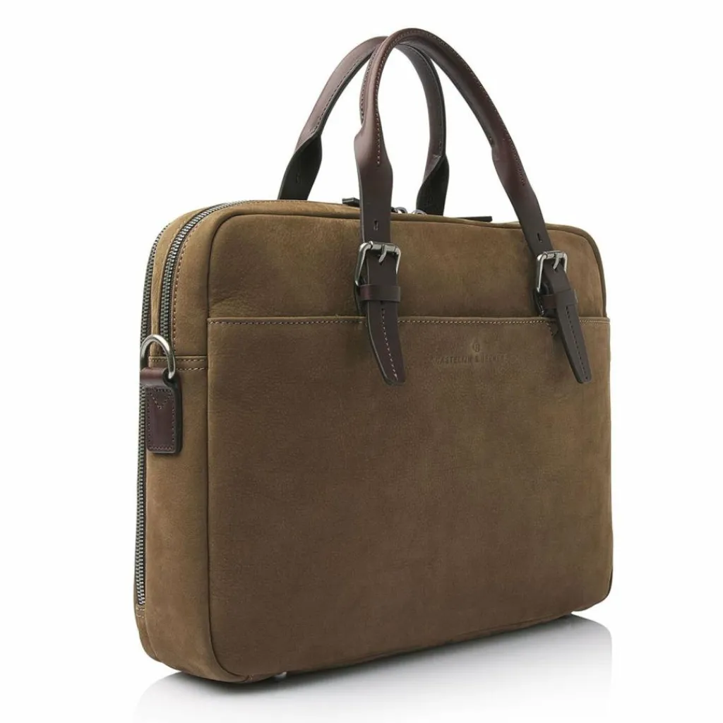 Clearance Castelijn & Beerens Nubuck Aktentasche Leder 41 cm Laptopfach taupe