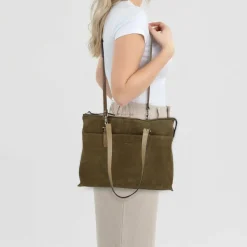 New Castelijn & Beerens Nubuck Schultertasche Leder 40 cm Laptopfach green