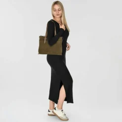 New Castelijn & Beerens Nubuck Schultertasche Leder 40 cm Laptopfach green