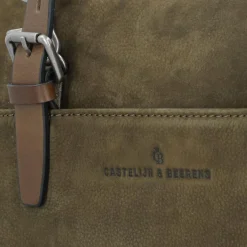 New Castelijn & Beerens Nubuck Schultertasche Leder 40 cm Laptopfach green
