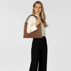 Coccinelle Henkeltaschen|Schultertaschen<Boheme Schultertasche Leder 34 cm cognac-noir