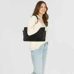 Cowboysbag Schultertaschen<Chained Barton Schultertasche Leder 40 cm black