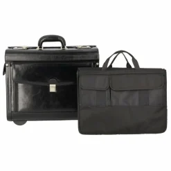 Discount Dermata 2 Rollen Pilotentrolley Leder 39 cm Laptopfach schwarz