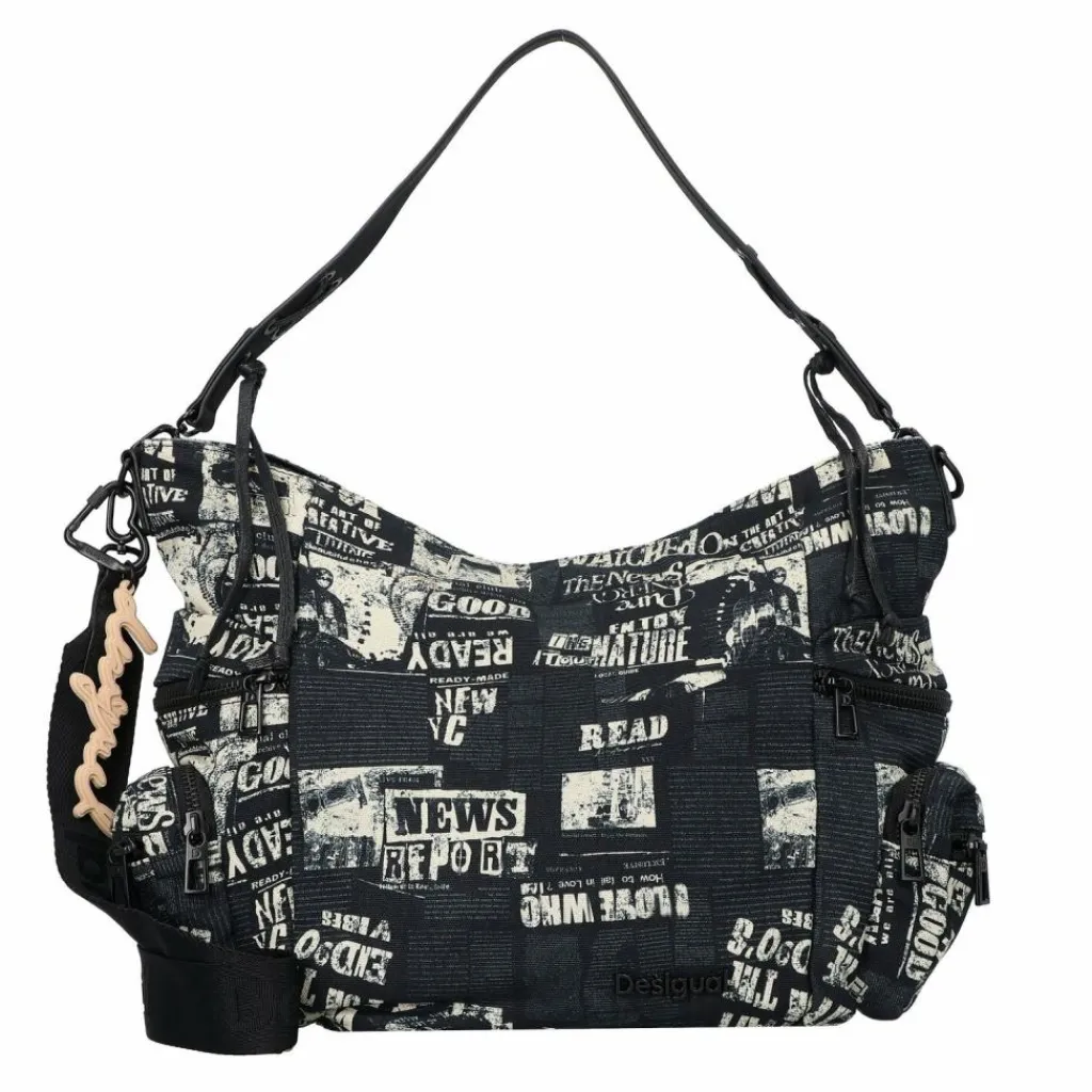 Sale Desigual Newspaper Arica Schultertasche 30 cm schwarz