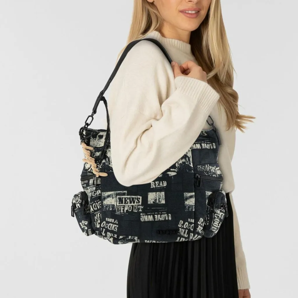 Sale Desigual Newspaper Arica Schultertasche 30 cm schwarz