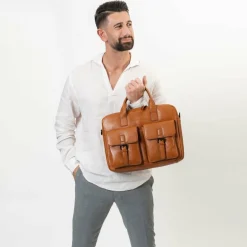 New Farmhood Memphis Aktentasche Leder 39 cm Laptopfach cognac