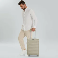 Outlet Franky London 4 Rollen Kabinentrolley S 55 cm mit Dehnfalte beige