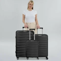 New Franky London 4 Rollen Kofferset 3-teilig mit Dehnfalte black