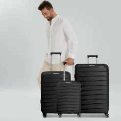 New Franky London 4 Rollen Kofferset 3-teilig mit Dehnfalte black