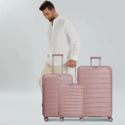 Franky Koffersets Als Hartgepäck|Koffersets 3-Teilig<London 4 Rollen Kofferset 3-teilig mit Dehnfalte rose