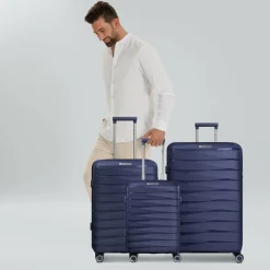 Franky Koffersets 3-Teilig|Koffersets Als Hartgepäck<London 4 Rollen Kofferset 3-teilig mit Dehnfalte dark blue