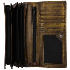 Greenburry Damengeldbörsen Querformat<Destressed Geldbörse RFID Schutz Leder 13 cm dirty yellow