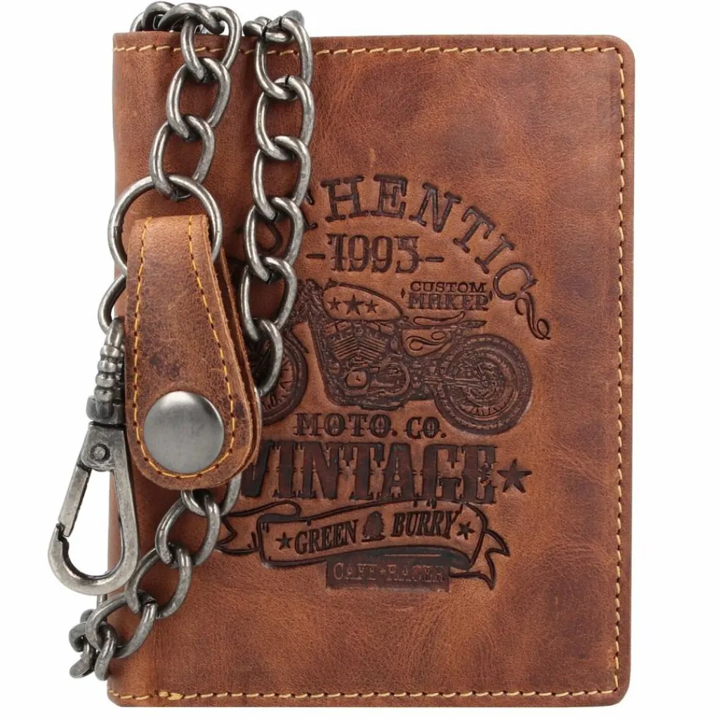 Greenburry Herrengeldbörsen Hochformat<Vintage Cafe-Racer Geldbörse RFID Leder 9,5 cm braun