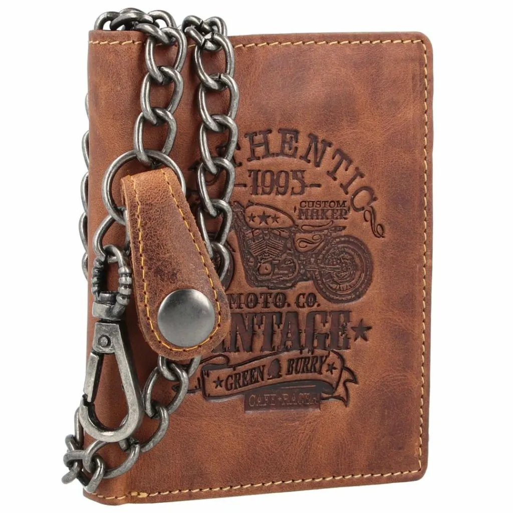 Greenburry Herrengeldbörsen Hochformat<Vintage Cafe-Racer Geldbörse RFID Leder 9,5 cm braun
