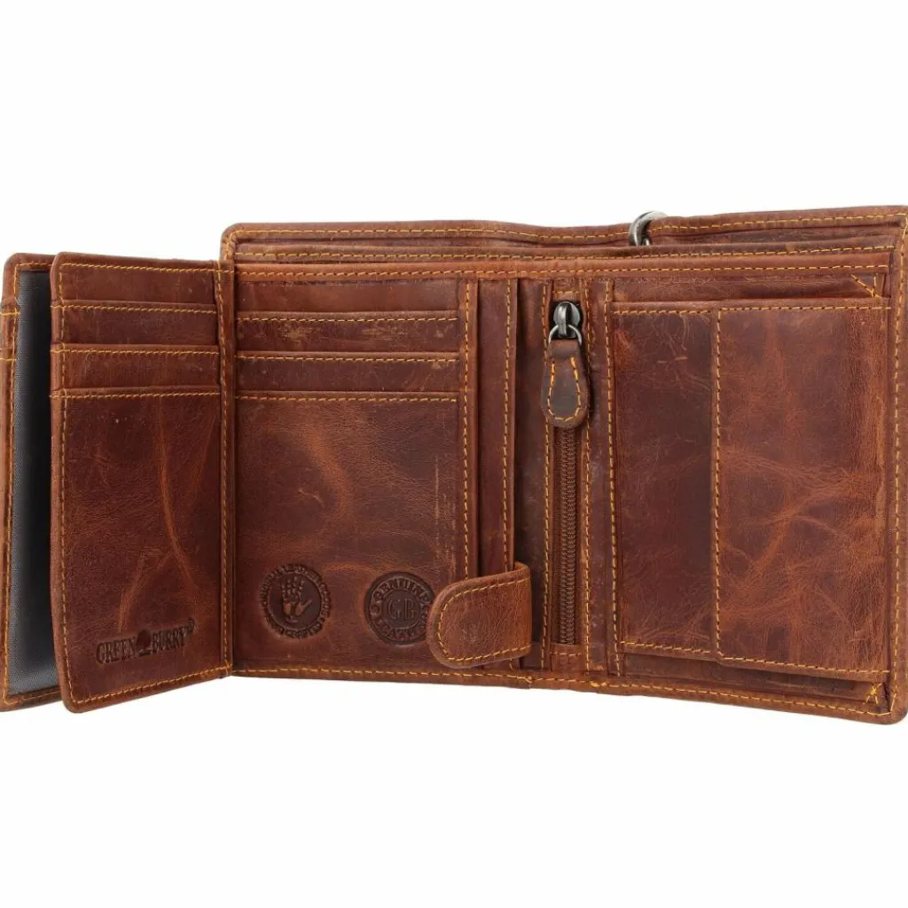 Greenburry Herrengeldbörsen Hochformat<Vintage Cafe-Racer Geldbörse RFID Leder 9,5 cm braun