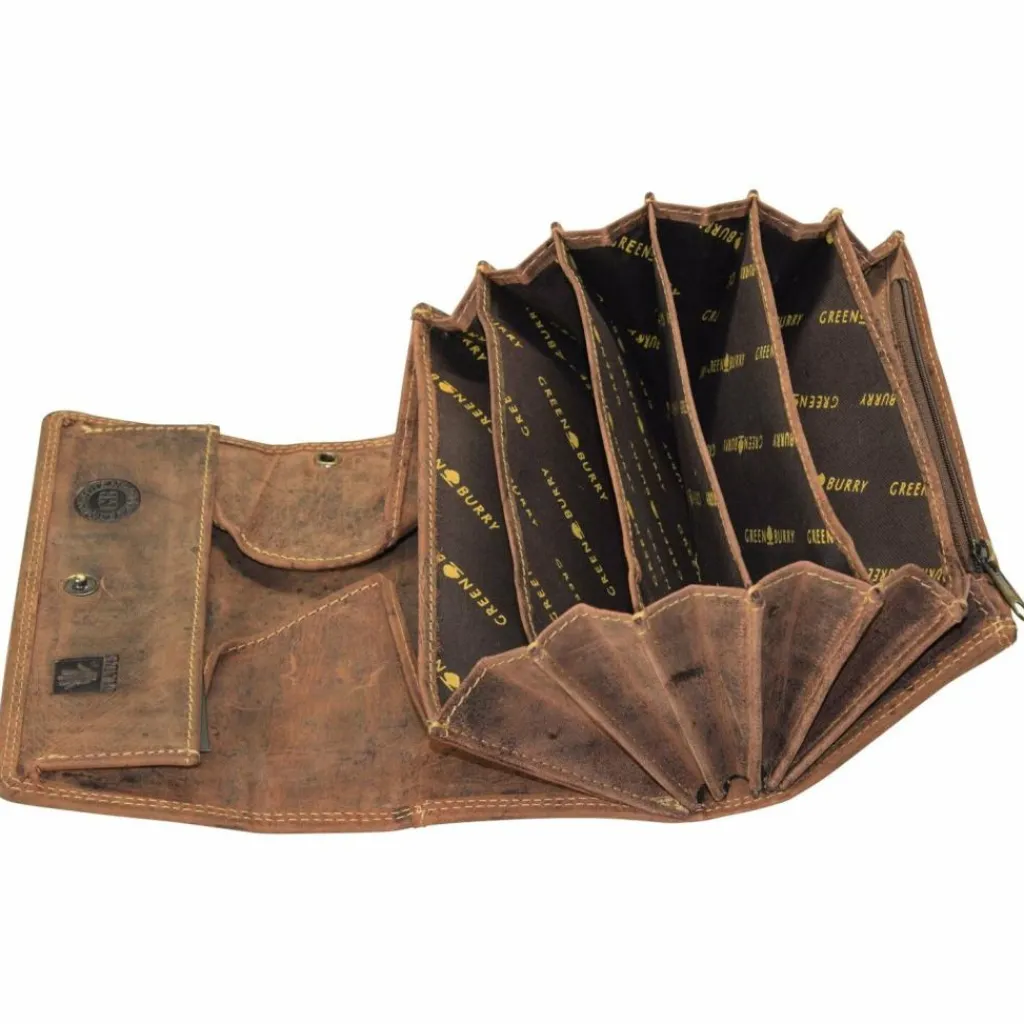 Greenburry Herrengeldbörsen Querformat|Damengeldbörsen Querformat<Vintage Kellnertasche Geldbörse Leder 18 cm braun