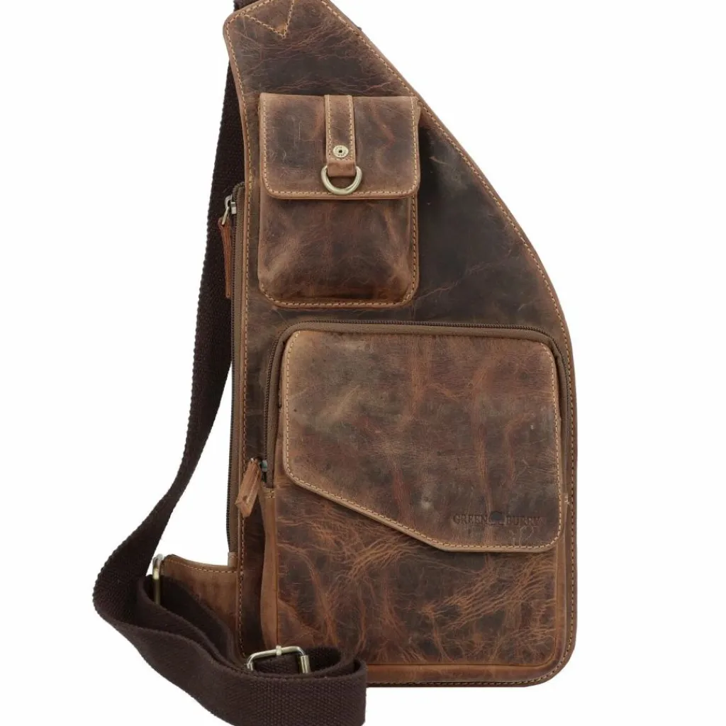 Hot Greenburry Vintage Umhängetasche Leder 20 cm brown