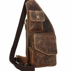 Hot Greenburry Vintage Umhängetasche Leder 20 cm brown