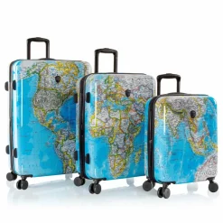 Heys Koffersets 3-Teilig|Koffersets Als Hartgepäck<Black Camo 4 Rollen Kofferset 3-teilig mit Dehnfalte world map