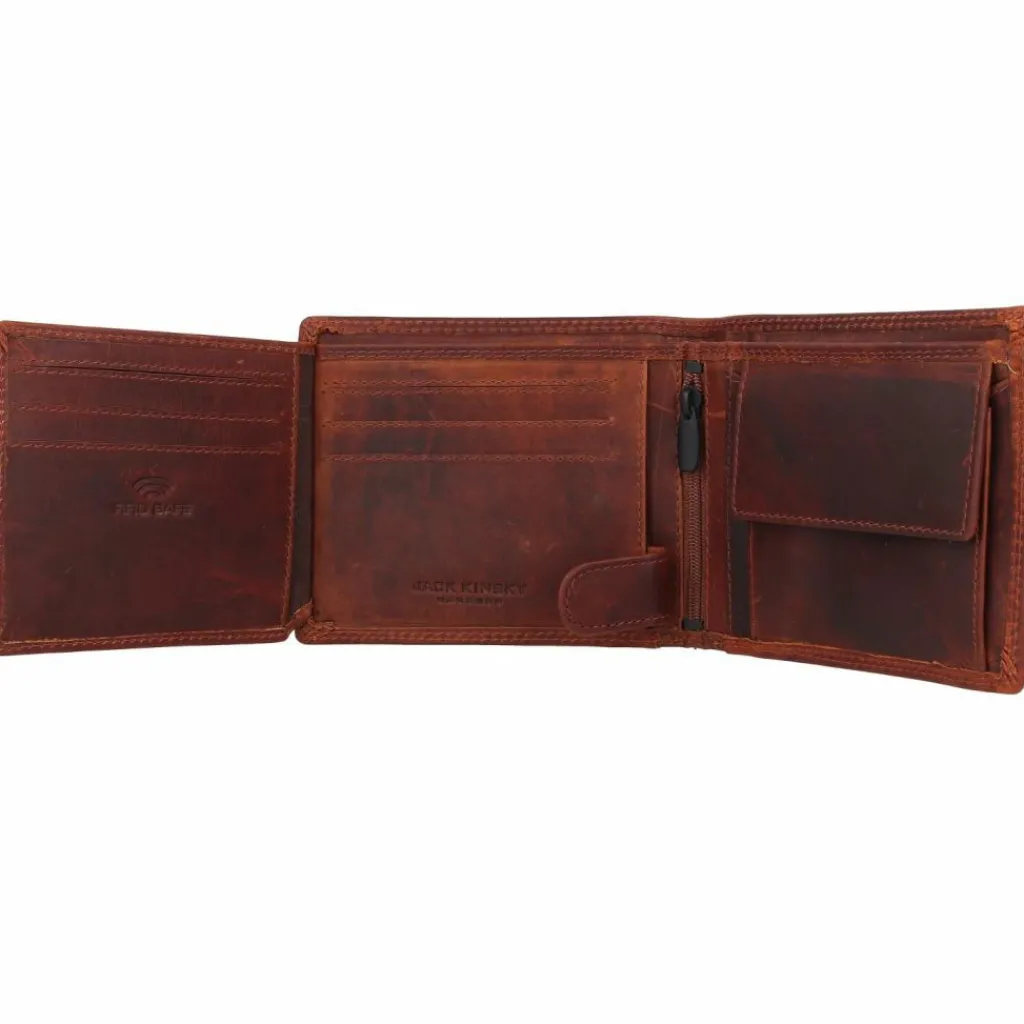 Jack Kinsky Herrengeldbörsen Querformat<Monterey Geldbörse RFID Schutz Leder 13 cm cognac