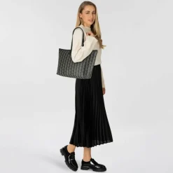 Discount Lacoste Monogram Zely Shopper Tasche 37 cm mono noir beige