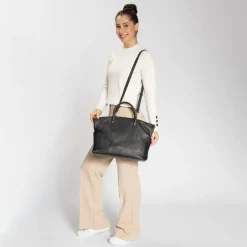 New Lazarotti Bologna Leather Shopper Tasche Leder 36 cm black