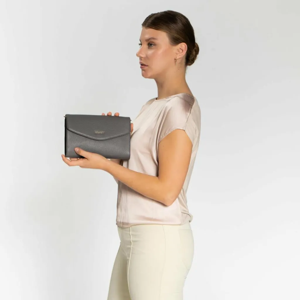 Clearance Lazarotti Bologna Leather Clutch Tasche Leder 23 cm grey