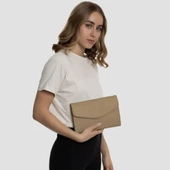 Hot Lazarotti Bologna Leather Clutch Tasche Leder 23 cm sand