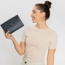 Online Lazarotti Bologna Leather Clutch Tasche Leder 23 cm navy