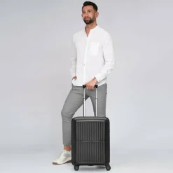 Clearance Pactastic Collection 01 4 Rollen Kabinentrolley S 55 cm mit Dehnfalte black-metallic