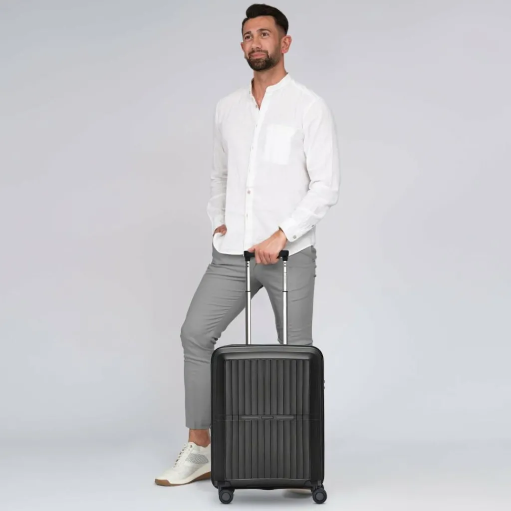 Clearance Pactastic Collection 01 4 Rollen Kabinentrolley S 55 cm mit Dehnfalte black-metallic