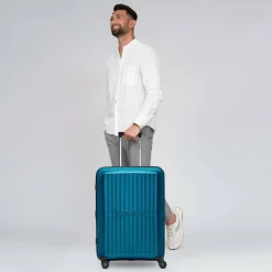 Discount Pactastic Collection 01 4 Rollen Trolley M 67 cm mit Dehnfalte turquoise-metallic