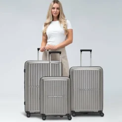 New Pactastic Collection 01 4-Rollen Kofferset 3tlg. mit Dehnfalte grey-coffee metallic