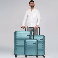 Sale Pactastic Collection 04 THE THREE SET + 4 Rollen Kofferset 3-teilig mit Dehnfalte ice blue-metallic