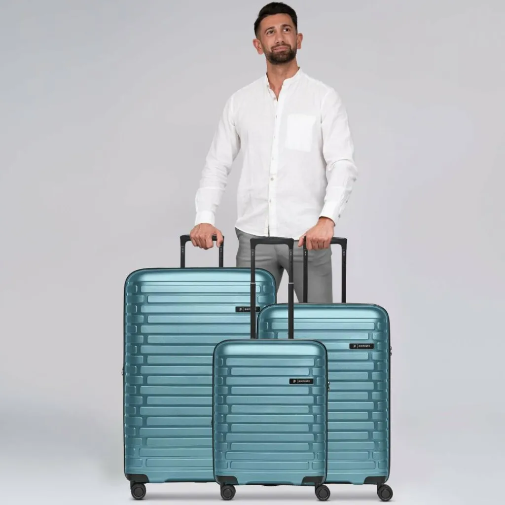Sale Pactastic Collection 04 THE THREE SET + 4 Rollen Kofferset 3-teilig mit Dehnfalte ice blue-metallic