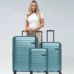 Sale Pactastic Collection 04 THE THREE SET + 4 Rollen Kofferset 3-teilig mit Dehnfalte ice blue-metallic