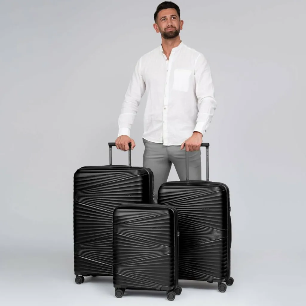 Outlet Pactastic Collection 02 THE THREE SET 4 Rollen Kofferset 3-teilig black metallic