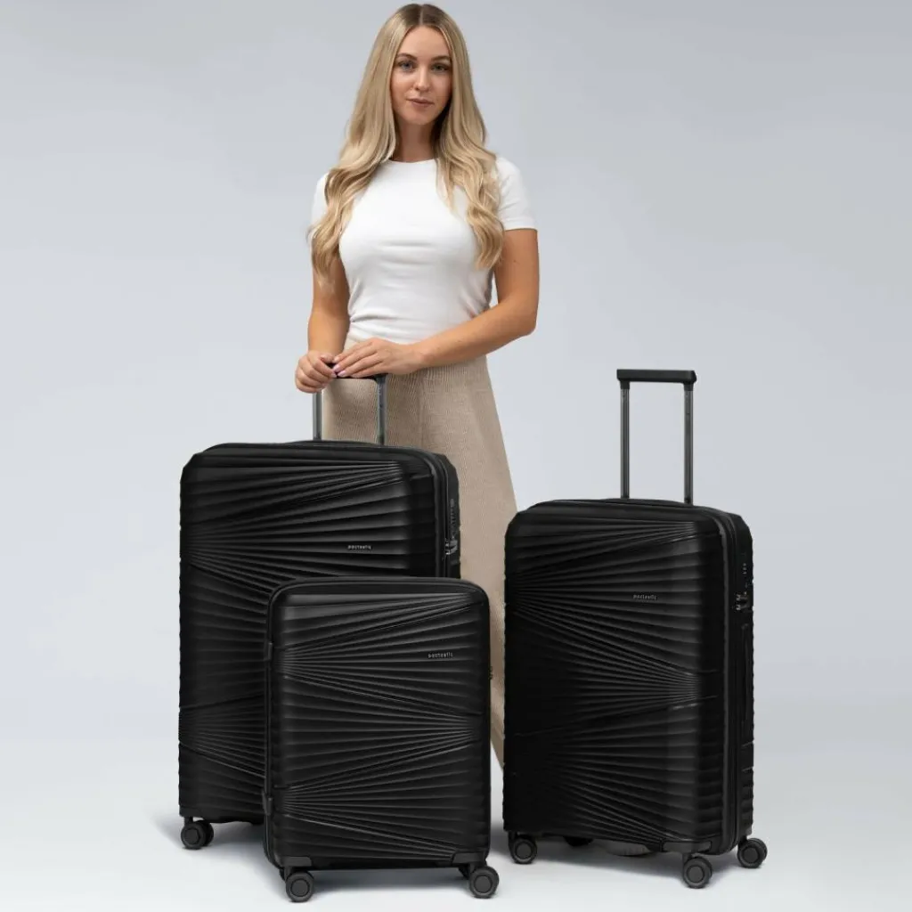 Outlet Pactastic Collection 02 THE THREE SET 4 Rollen Kofferset 3-teilig black metallic