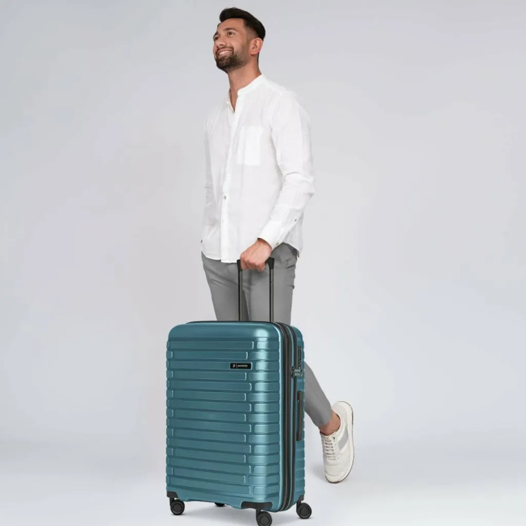 Pactastic Hartgepäck|4-Rollen Koffer<Collection 04 THE MEDIUM + 4 Rollen Trolley M 66 cm mit Dehnfalte ice blue-metallic
