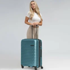 Pactastic Hartgepäck|4-Rollen Koffer<Collection 04 THE MEDIUM + 4 Rollen Trolley M 66 cm mit Dehnfalte ice blue-metallic